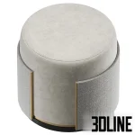 High-quality 3D model of BURGOS round ottoman with upholstered top, textured fabric band, and decorative metal trim