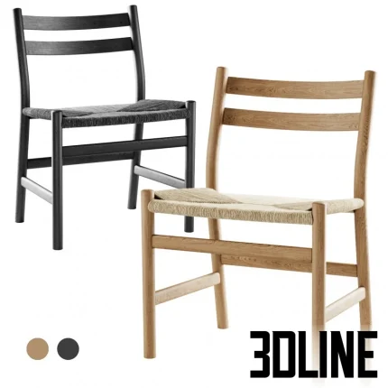 High-quality 3D model set of Carl Hansen CH47 wooden dining chairs with woven seats in black and natural oak finishes
