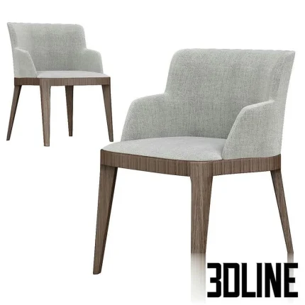 High-quality 3D model of Cattelan Italia Magda dining chair with upholstered seat and elegant tapered wooden legs