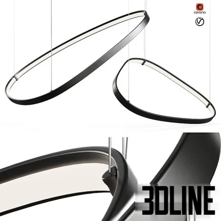 High-quality 3D model set of Cattelan Italia Magellano oval ring pendant lights with integrated LED strips and matte black finish