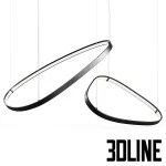 High-quality 3D model set of Cattelan Italia Magellano oval ring pendant lights with integrated LED strips and matte black finish