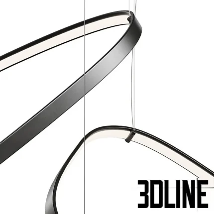 High-quality 3D model set of Cattelan Italia Magellano oval ring pendant lights with integrated LED strips and matte black finish