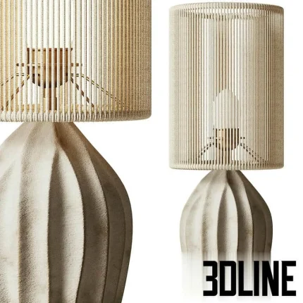 High-quality 3D model of Orbe ceramic lamp with vertical ribbed base and cylindrical rope shade for natural interior render