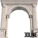 High-resolution 3D model of a classic style arched interior doorway frame with ornate plaster columns and decorative molding