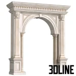 High-resolution 3D model of a classic style arched interior doorway frame with ornate plaster columns and decorative molding