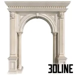 High-resolution 3D model of a classic style arched interior doorway frame with ornate plaster columns and decorative molding