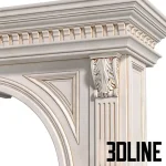 High-resolution 3D model of a classic style arched interior doorway frame with ornate plaster columns and decorative molding