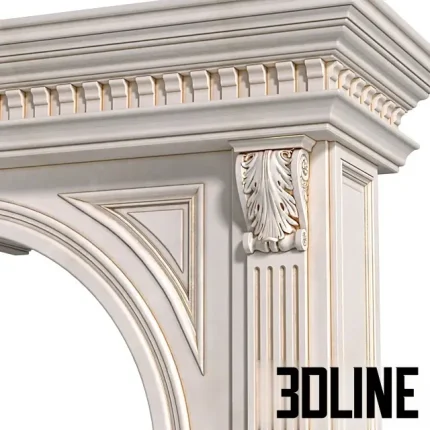 High-resolution 3D model of a classic style arched interior doorway frame with ornate plaster columns and decorative molding