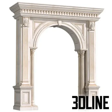 High-resolution 3D model of a classic style arched interior doorway frame with ornate plaster columns and decorative molding