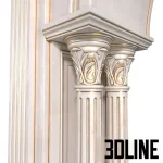 High-resolution 3D model of a classic style arched interior doorway frame with ornate plaster columns and decorative molding