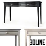 High-resolution 3D model of a classic wood console table (RFS Brooklyn) with two panel drawers and tapered legs in black lacquer finish