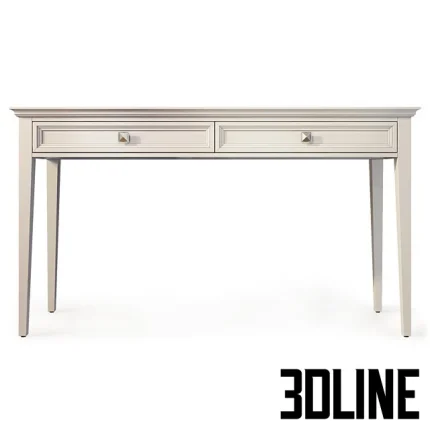 High-resolution 3D model of a classic wood console table (RFS Brooklyn) with two panel drawers and tapered legs in black lacquer finish