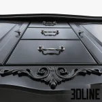 High-resolution 3D model of a classic black wooden sideboard (Credence KREIND) with ornate carving, bronze pulls, and tapered legs