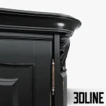 High-resolution 3D model of a classic black wooden sideboard (Credence KREIND) with ornate carving, bronze pulls, and tapered legs