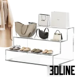 High-resolution 3D model set of clothes hangers, garments, shopping bags, and acrylic shoe display for retail store visualization