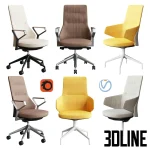 High-resolution 3D model set of Coalesse Massaud conference chairs in fabric and leather options with swivel bases