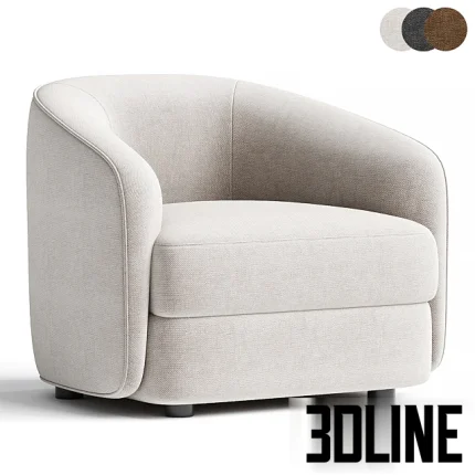 High-quality 3D model of a Covent curved tub armchair in woven fabric for modern living room visualization