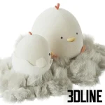 High-resolution 3D model set of cute plush chicken toys in a fuzzy nest for nursery and children's room visualization