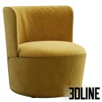 High-quality 3D model of Davis Tote round tub armchair in golden yellow fabric for modern interior visualization