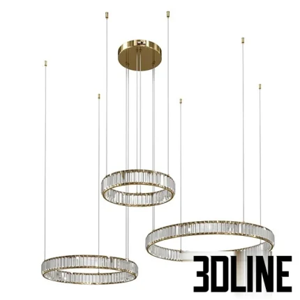 High-resolution 3D model set of Divinare RENATA crystal ring pendant lights with gold finish and multiple heights