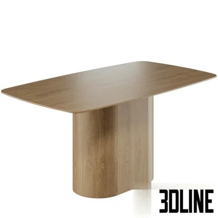 High-quality 3D model of Ellipse Furniture rectangular wooden dining table with round pedestal base for modern kitchen render