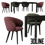 High-quality 3D model of Expormim Kotai dining table and four upholstered tub chairs for modern interior visualization
