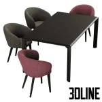 High-quality 3D model of Expormim Kotai dining table and four upholstered tub chairs for modern interior visualization