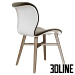 High-quality 3D model of Fabbio JJ ergonomic dining chair with curved white shell, upholstered fabric seat, and wooden legs