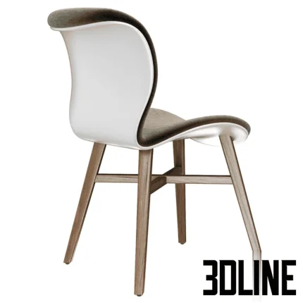 High-quality 3D model of Fabbio JJ ergonomic dining chair with curved white shell, upholstered fabric seat, and wooden legs