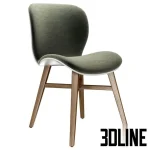 High-quality 3D model of Fabbio JJ ergonomic dining chair with curved white shell, upholstered fabric seat, and wooden legs