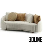 High-end 3D model of Fendi Casa Welcome curved sofa with patterned fabric upholstery and designer throw pillows