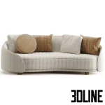 High-end 3D model of Fendi Casa Welcome curved sofa with patterned fabric upholstery and designer throw pillows
