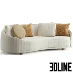 High-end 3D model of Fendi Casa Welcome curved sofa with patterned fabric upholstery and designer throw pillows