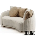 High-end 3D model of Fendi Casa Welcome curved sofa with patterned fabric upholstery and designer throw pillows