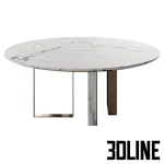 High-resolution 3D model of Fendi Casa Prisme Lite oval dining table with white marble top and asymmetrical brass/metal legs