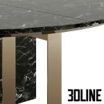 High-resolution 3D model of Fendi Casa Prisme Lite oval dining table with white marble top and asymmetrical brass/metal legs
