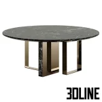 High-resolution 3D model of Fendi Casa Prisme Lite oval dining table with white marble top and asymmetrical brass/metal legs