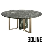 High-resolution 3D model of Fendi Casa Prisme Lite oval dining table with white marble top and asymmetrical brass/metal legs