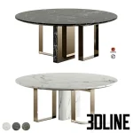 High-resolution 3D model of Fendi Casa Prisme Lite oval dining table with white marble top and asymmetrical brass/metal legs