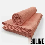 High-detail 3D model set of folded and rolled bathroom towels in soft coral color for luxury spa visualization