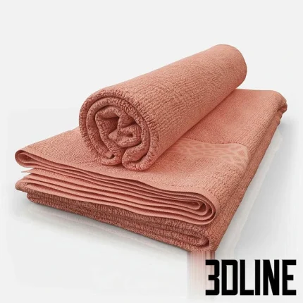 High-detail 3D model set of folded and rolled bathroom towels in soft coral color for luxury spa visualization