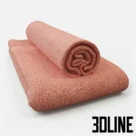 High-detail 3D model set of folded and rolled bathroom towels in soft coral color for luxury spa visualization