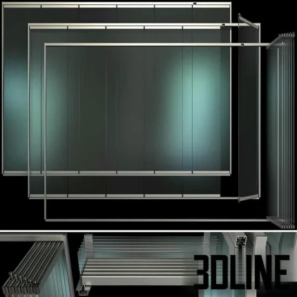 High-resolution 3D model set of glass sliding partition walls with thin metal frames for modern office and residential interiors