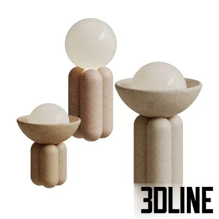 High-quality 3D model set of Half Sphere lamps by Lisa Allegra with textured stone bases and milky white glass globes
