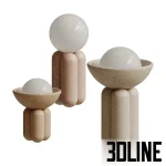 High-quality 3D model set of Half Sphere lamps by Lisa Allegra with textured stone bases and milky white glass globes