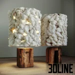 High-resolution 3D model of Helen Loom rustic floor lamp with sculptural white texture shade and natural wood block base