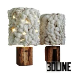 High-resolution 3D model of Helen Loom rustic floor lamp with sculptural white texture shade and natural wood block base