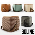 High-end 3D model set of Hermès Les Necessaires modular ottomans with leather trim and decorative straps
