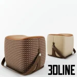 High-end 3D model set of Hermès Les Necessaires modular ottomans with leather trim and decorative straps
