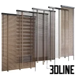 High-resolution 3D model set of wooden horizontal blinds with adjustable slats for realistic interior window rendering